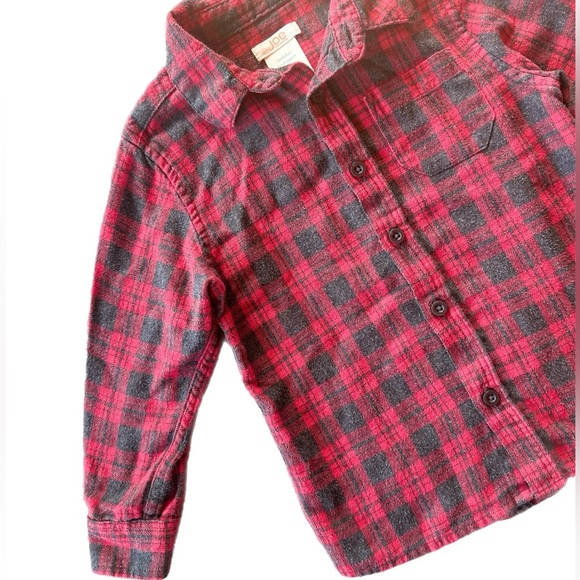 Joe Fresh Red Black Plaid Long Sleeve Button Down Shirt 3T Boys - Picture 2 of 4